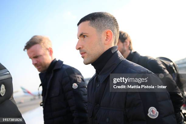 Stefano Sensi of FC Internazionale gets on the plane at Malpensa Prime Airport on January 16, 2024 in Riyadh, Saudi Arabia.