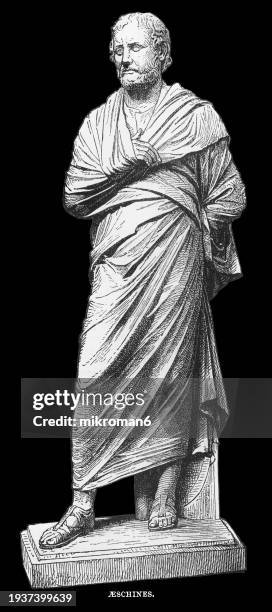 old engraved illustration of aeschines (389–314 bc) a greek statesman and one of the ten attic orators - ancient greek culture stock pictures, royalty-free photos & images