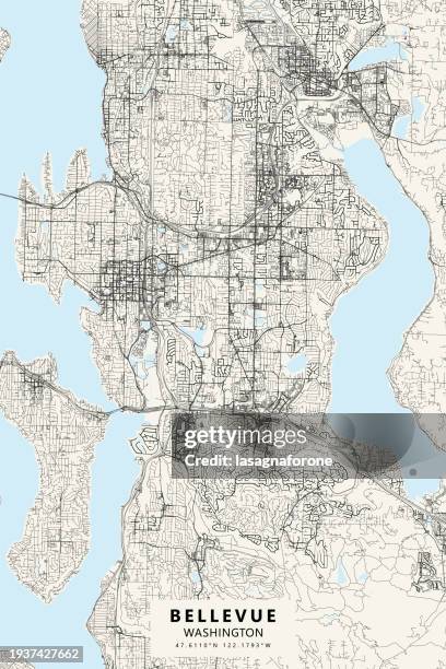bellevue, washington, usa vector map - seattle map stock illustrations