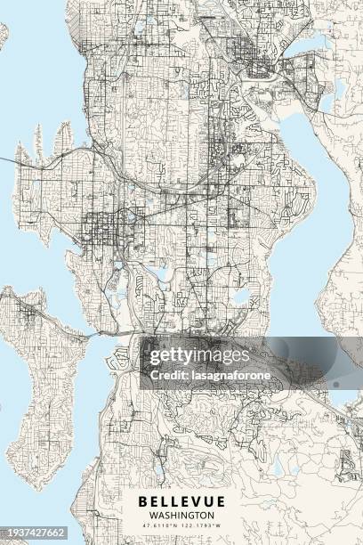 bellevue, washington, usa vector map - bellevue skyline 幅插畫檔、美工圖案、卡通及圖標