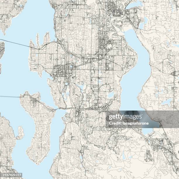 bellevue, washington, usa vector map - bellevue skyline 幅插畫檔、美工圖案、卡通及圖標