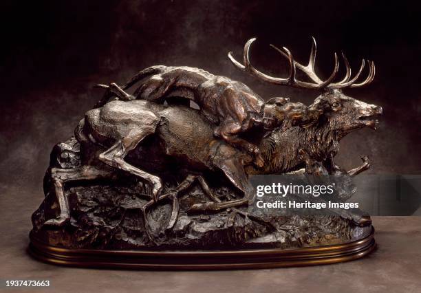 Stag Brought Down by Scottish Hounds, circa 1833. Creator: Antoine-Louis Barye.