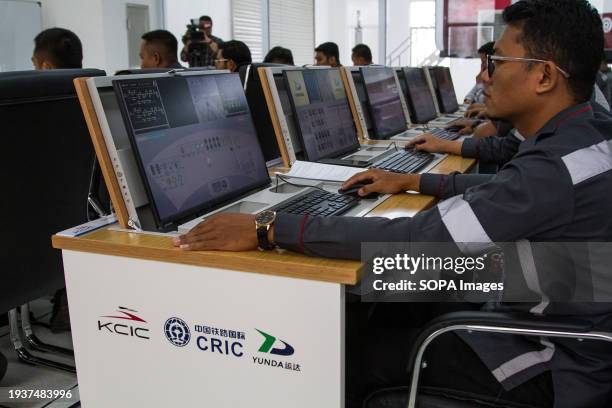 Trainees are undergoing training with a China Indonesia High-Speed Train instructor to become train engineers. PT Kereta Cepat Indonesia China...