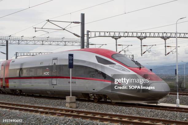 Electric Multiple Unit train arrives at Tegalluar High Speed Train depot. Since its commencement on October 17 the Jakarta-Bandung High-Speed Train...