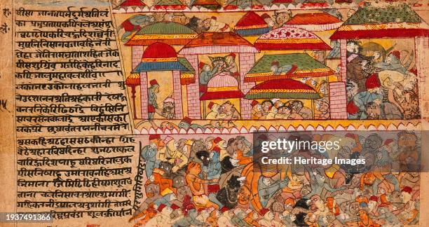 Battle Scene in a City, Folio from a Ramayana , between circa 1600 and circa 1625. Creator: Unknown.