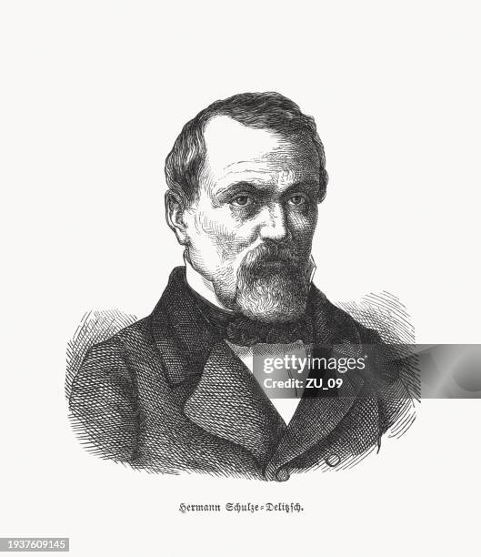 hermann schulze-delitzsch (german social reformer, 1808-1883), wood engraving, published 1869 - lawyer portrait stock illustrations