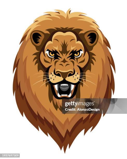 fierce lion roaring. lion head tattoo. mascot creative design. - lion face cutout stock illustrations