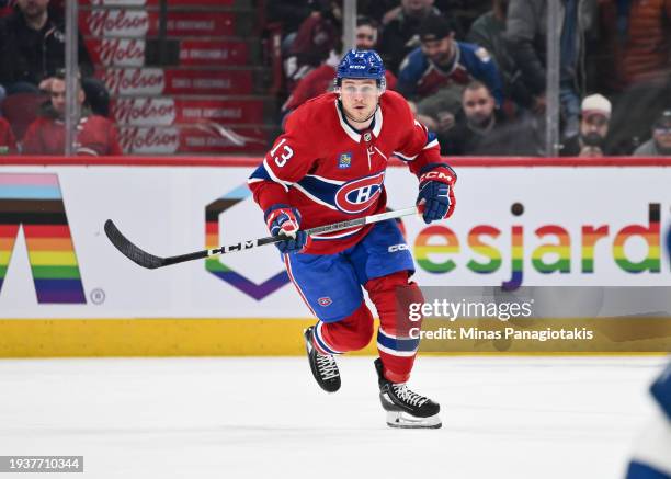 Mitchell Stephens of the Montreal Canadiens skates during the second period against the Colorado Avalanche at the Bell Centre on January 15, 2024 in...