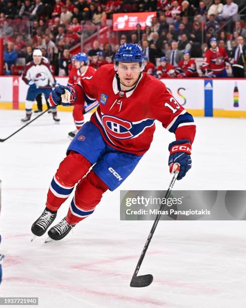 Mitchell Stephens of the Montreal Canadiens skates during the third period against the Colorado Avalanche at the Bell Centre on January 15, 2024 in...