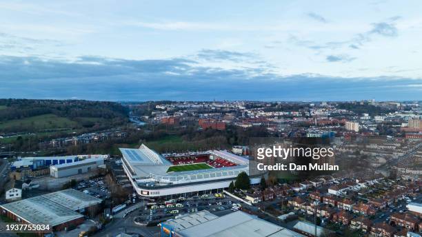 An Aerial View of Ashton Gate is seen prior to the Emirates FA Cup Third Round Replay match between Bristol City and West Ham United on January 16,...