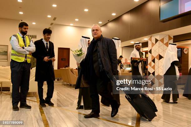 Lazio President Claudio Lotito upon his arrival during the SS Lazio travel to Riyadh on January 16, 2024 in Riyadh, Saudi Arabia.