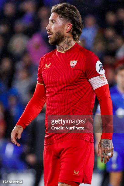 Sergio Ramos of Sevilla FC is playing during the La Copa del Rey match between Getafe and Sevilla at Estadio Coliseum in Madrid, Spain, on January...