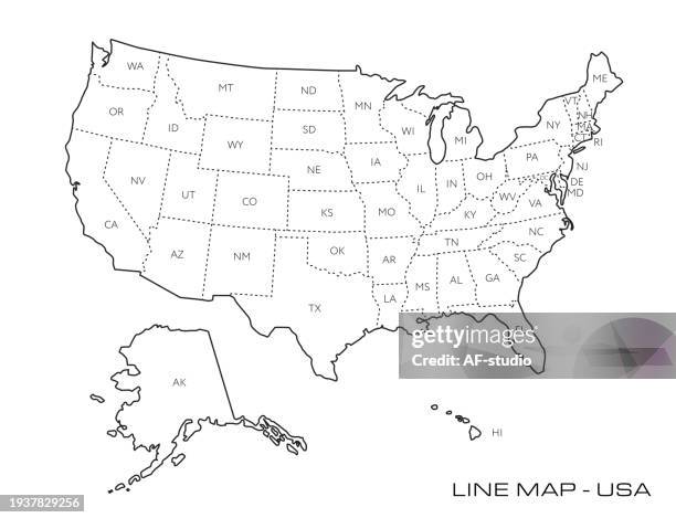 vector usa colors map with borders of states and shorts name of each states stock illustration usa, colorado, california, michigan, illinois - washington dc map stock illustrations