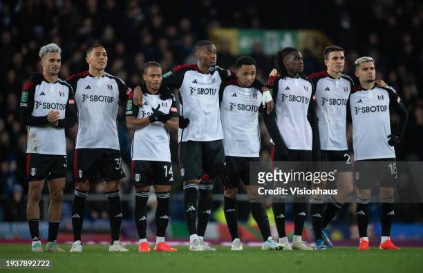 Antonee Robinson, Carlos Vinicius, Bobby Reid, Tosin Adarabioyo, Kenny Tete, Calvin Bassey, Joao Palhinha and Andreas Pereira of Fulham line up...
