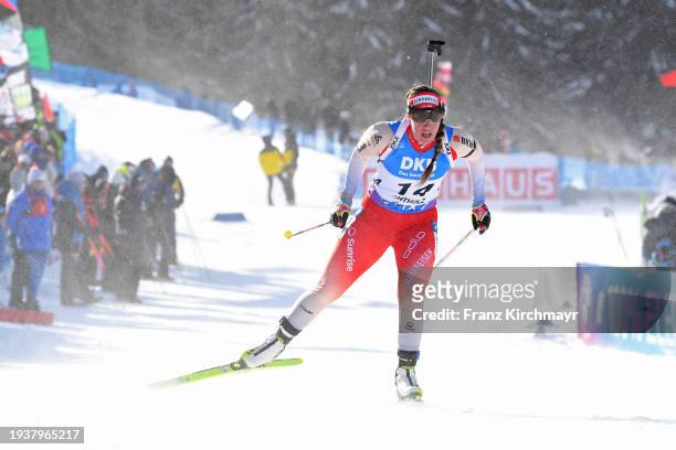 Lena Haecki-Gross of Switzerland competes during in the Short Individual Women Competition at the BMW IBU World Cup Biathlon Antholz at Suedtirol...