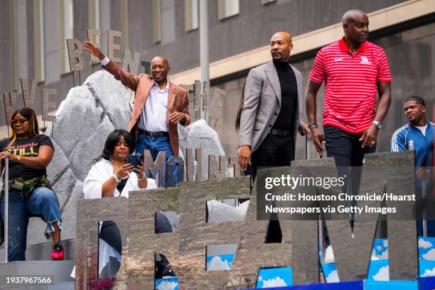 Mayor Sylvester Turner waves from the Grand Marshalls float during the 45th Annual Original MLK Day Parade downtown on Monday, Jan. 16, 2023 in...