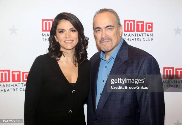 Cecily Strong and David Zayas pose at a photocall for the play "Brooklyn Laundry" at MTC Rehearsal Studios on January 16, 2024 in New York...