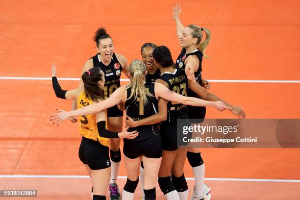 Players of VakifBank Istanbul celebrates during the CEV Champions League Women Volley match between Allianz Vero Volley Milano and VakifBank Istanbul...