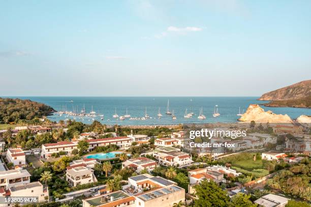 sailing yachts on vulcano, aeolian islands, sicily - peace un stock pictures, royalty-free photos & images