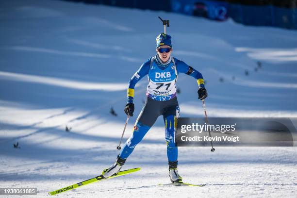 Khrystyna Dmytrenko of Ukraine competes during the Women 12.5km Short Individual at the BMW IBU World Cup Biathlon Antholz on January 19, 2024 in...