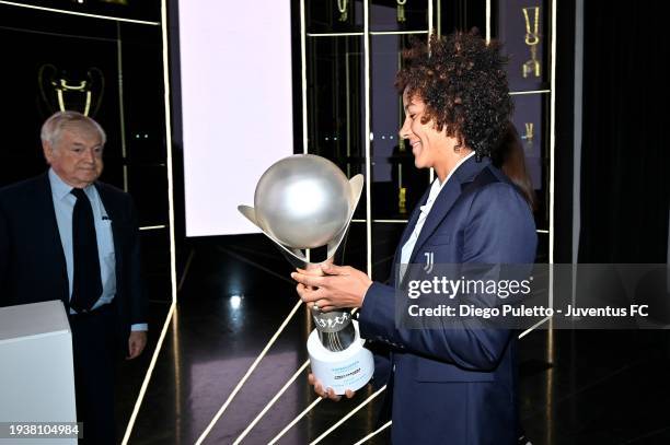 Sara Gama with the Italian Supercup at Jmuseum on January 16, 2024 in Turin, Italy.