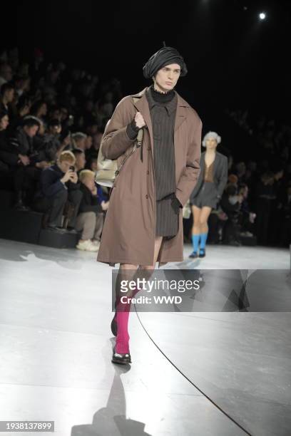 Model on the runway at Dior Men's Fall 2024 as part of Paris Men's Fashion Week held at École Militaire on January 19, 2024 in Paris, France.