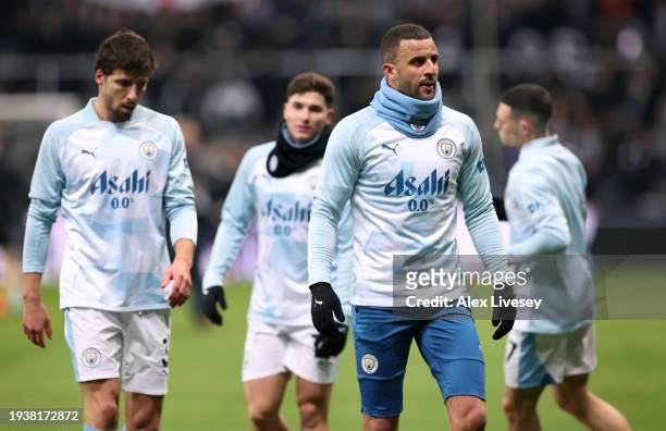 Kyle Walker of Manchester City warms up prior to the Premier League match between Newcastle United and Manchester City at St. James Park on January...