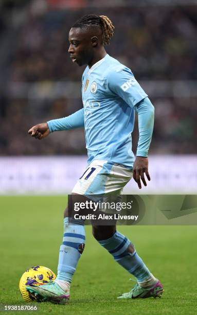 Jeremy Doku of Manchester City during the Premier League match between Newcastle United and Manchester City at St. James Park on January 13, 2024 in...