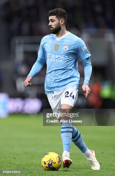 Josko Gvardiol of Manchester City during the Premier League match between Newcastle United and Manchester City at St. James Park on January 13, 2024...