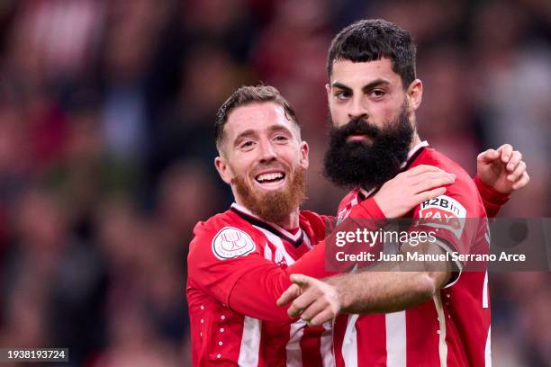 Asier Villalibre of Athletic Club celebrates with his teammates Iker Muniain of Athletic Club after scoring the team's second goal during the Copa...