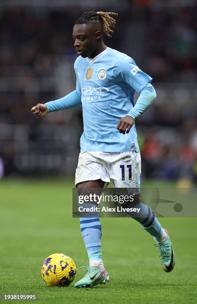 Jeremy Doku of Manchester City during the Premier League match between Newcastle United and Manchester City at St. James Park on January 13, 2024 in...