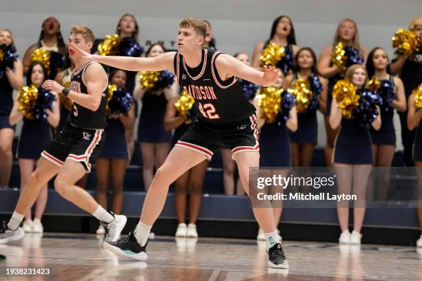 David Skogman of the Davidson Wildcats in position during a college basketball game against the George Washington Colonials at the Smith Center on...