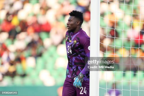 André Onana of Cameroon looks on during the TotalEnergies CAF Africa Cup of Nations group stage match between Senegal and Cameroon at on January 19,...