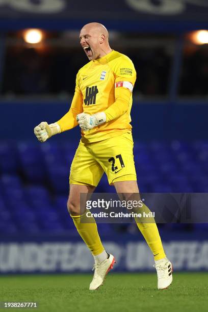 John Ruddy of Birmingham City celebrates during the Emirates FA Cup Third Round Replay match between Birmingham City and Hull City at St Andrew's...