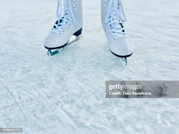 figure skates on ice, close-up - figure skating child stock pictures, royalty-free photos & images