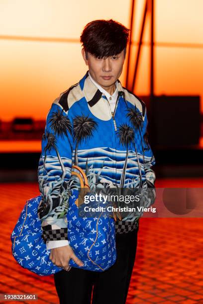 Lin is seen outside Louis Vuitton during the Menswear Fall/Winter 2024/2025 as part of Paris Fashion Week on January 16, 2024 in Paris, France.