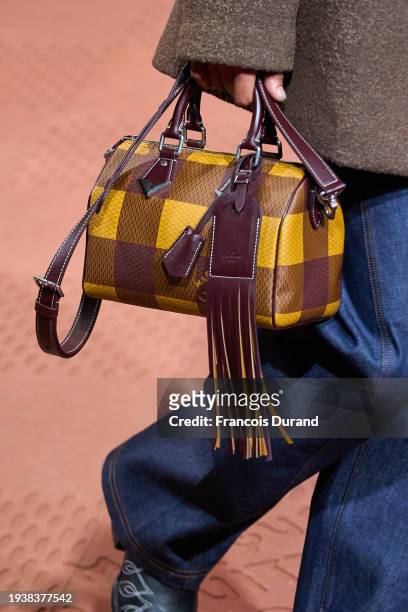 Model, bag detail, walks the runway during the Louis Vuitton Menswear Fall/Winter 2024-2025 show as part of Paris Fashion Week on January 16, 2024 in...