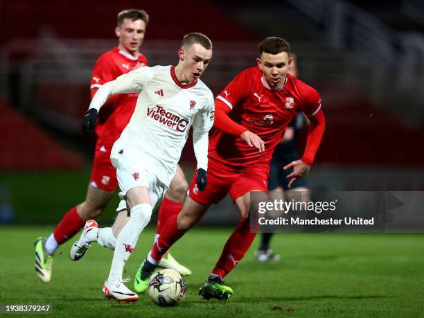 Ashton Missin of Manchester United in action during the FA Youth Cup match between Swindon Town and Manchester United at County Ground on January 16,...