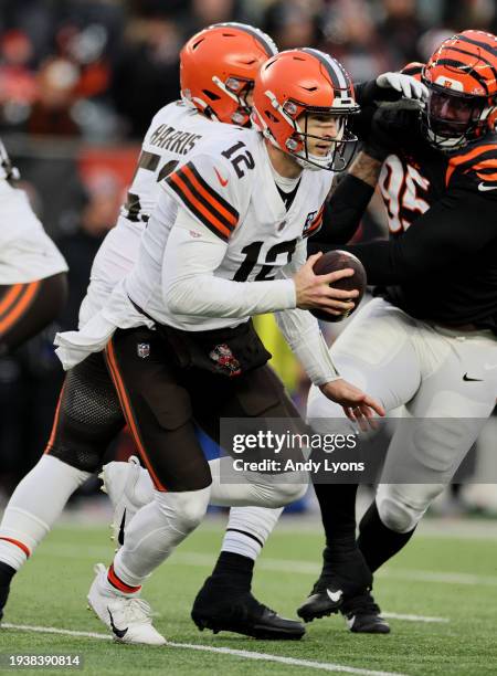 Jeff Driskel of the Cleveland Browns runs with the ball in the game against the Cincinnati Bengals at Paycor Stadium on January 07, 2024 in...