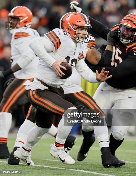 Jeff Driskel of the Cleveland Browns runs with the ball in the game against the Cincinnati Bengals at Paycor Stadium on January 07, 2024 in...