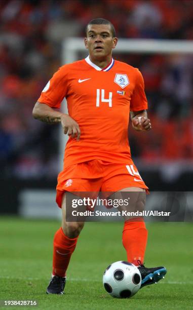 June 17: Wilfred Bouma of Netherlands on the ball during the UEFA Euro 2008 Group C match between Netherlands and Romania at Stade De Suisse on June...