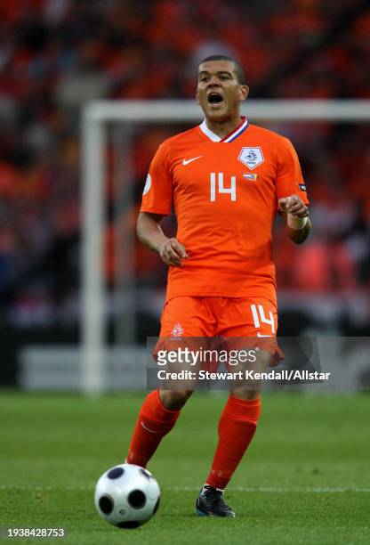 June 17: Wilfred Bouma of Netherlands on the ball during the UEFA Euro 2008 Group C match between Netherlands and Romania at Stade De Suisse on June...
