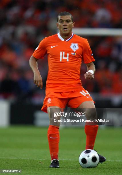 June 17: Wilfred Bouma of Netherlands on the ball during the UEFA Euro 2008 Group C match between Netherlands and Romania at Stade De Suisse on June...