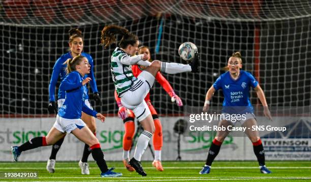 Celtic's Kelly Clark has a shot on target cleared off the line during a Sky Sports Cup semi-final match between Celtic and Rangers at Excelsior...