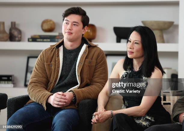 Eddy Maday and Lucy Liu at the Variety Sundance Studio, Presented by Audible on January 19, 2024 in Park City, Utah.