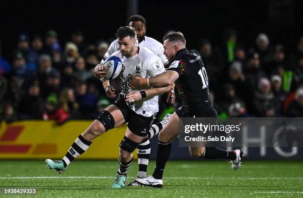 Galway , Ireland - 19 January 2024; Magnus Bradbury of Bristol Bears is tackled by JJ Hanrahan of Connacht during the Investec Champions Cup Pool 1...