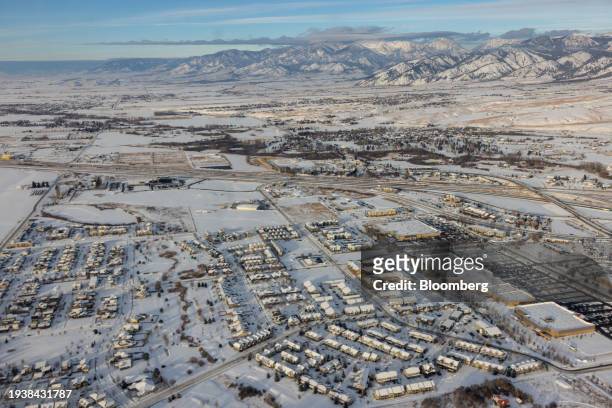 Buildings in Bozeman, Montana, US, on Thursday, Jan. 18, 2024. A storm system is tracking across the central US, where winter weather advisories...