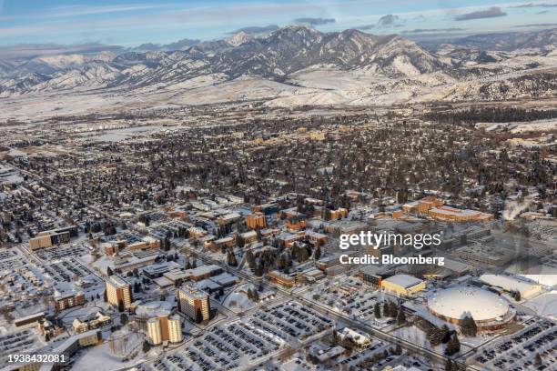 Buildings in Bozeman, Montana, US, on Thursday, Jan. 18, 2024. A storm system is tracking across the central US, where winter weather advisories...