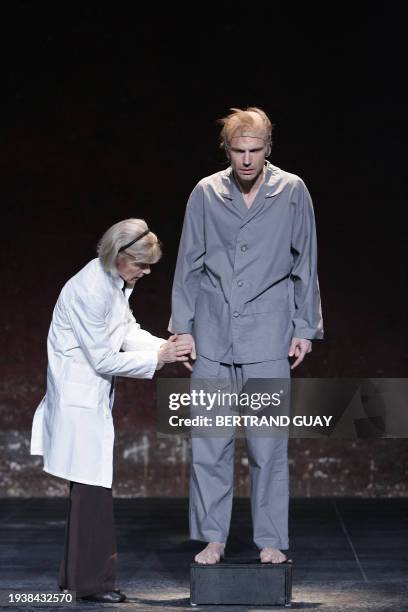 French actors Eleonor Hirt and Pascal Omhovere perform a scene of Irish writer Samuel Beckett's play "Catastrophe" directed by Michael Lonsdale 02...