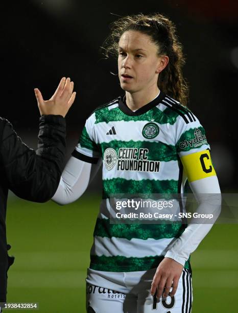 Celtic's Kelly Clark looks dejected at full time during a Sky Sports Cup semi-final match between Celtic and Rangers at Excelsior Stadium, on January...